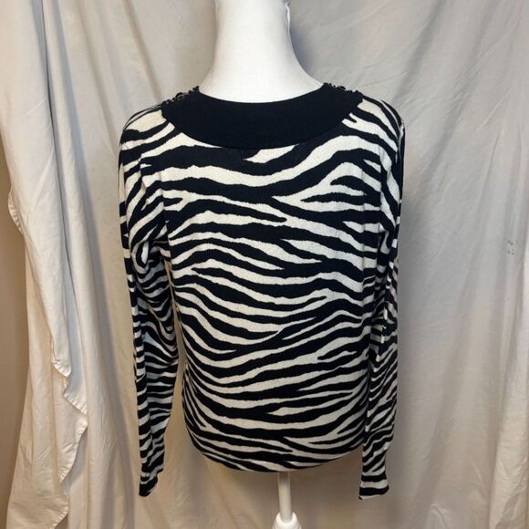 Michael Kors Zebra Stripe V Neck Studded Sweater Womens Embellished Long Sleeve - Picture 4 of 6